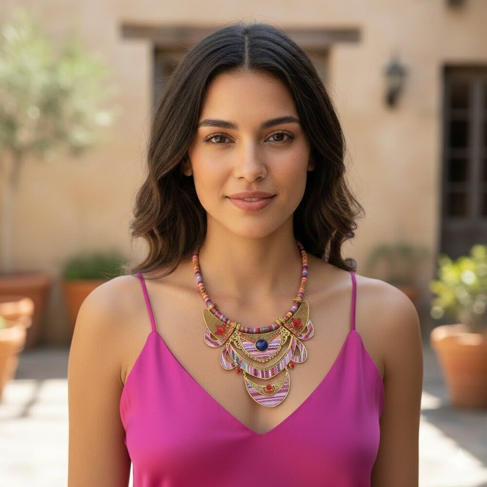 Colorful Beaded Necklace with Gold Accents